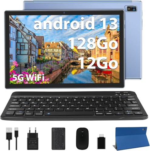 AOCWEI X900 Android 12 Tablet 10 Pollici Octa-Core Tablet, 4GB RAM + 64GB ROM(128GB TF) Supporto 5G WiFi |8000mAh Batteria |Fotocamera 8MP + 5MP |Bluetooth |2.0Ghz |Tablet con tastiera e mouse-blu