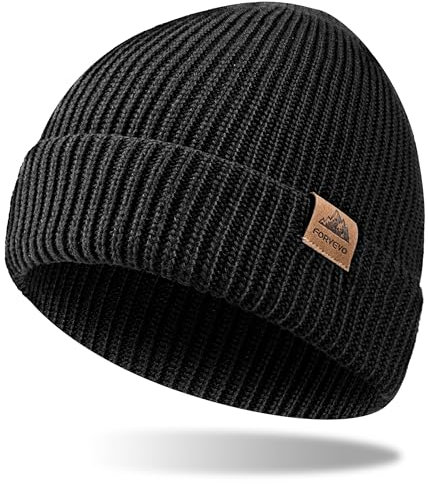 FORVEVO Mütze Herren Winter, Warme Wintermütze Damen,Weiche Unisex Beanie, Thermo Dehnbare Strickmütze für Outdoor Laufen Skifahren（Schwarz）