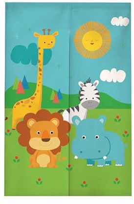 Türvorhang Zebralöwen Giraffe Küchenvorhänge Polyester Raumteiler Vorhang Kurz Scheibengardinen mit Teleskopstange Vorhänge Kurz Türvorhang Insektenschutz Fliegenvorhang Terrassentür 90x150cm