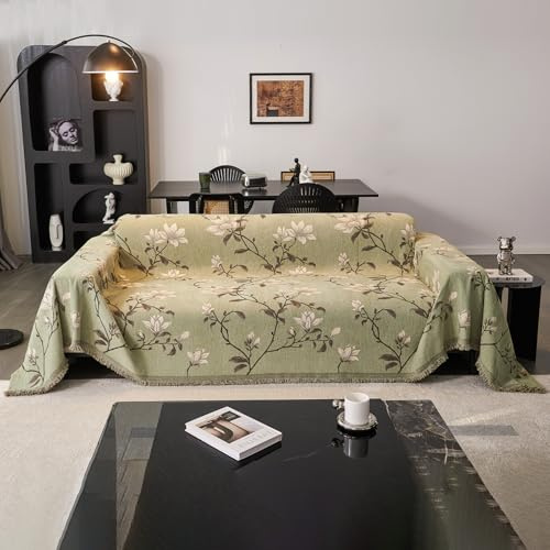 VanderHOME Weiche und Atmungsaktive Couch Decken,Decke für Sofa Großer Sofaüberwurf Cooler Decke,Multifunktionale Couch Überwurf für Sofa mit Quasten 180 * 180cm-Matcha Grün