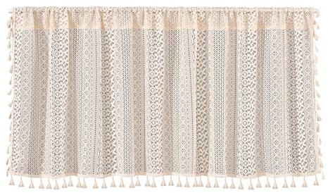 Ieron Tenda Boho Vintage Tende Fatte a Mano all'Uncinetto Tenda Corta Beige con Nappe per la Decorazione della Finestra della Cucina
