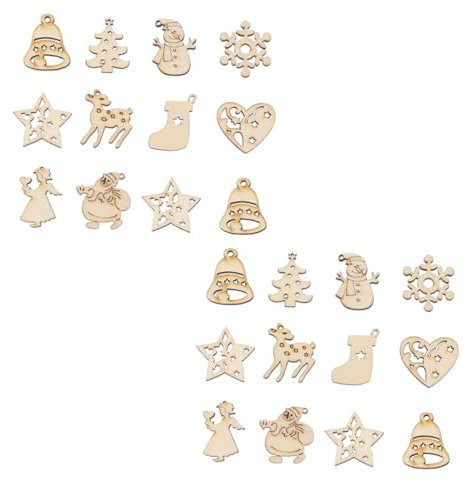 TEHAUX 100stücke Diy Holzscheiben Weihnachten Schneemann Holzanhänger Mit Bohrung Zum Bemalen Und Basteln Unvollendete Holzstücke Für Weihnachtsdeko Leichte Holzplättchen Gemischte Motive
