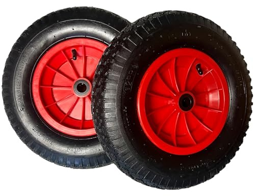 KOVA® 2X Schubkarrenrad Luftreifen 4.80/4.00-8 Traglast 120kg Ersatzrad Komplett Rad Reifen für Schubkarre 4.80 4.00-8 Luftrad Robuster Komplettreifen Radschubkarre luftbereift - Langlebig, Schw/Rot