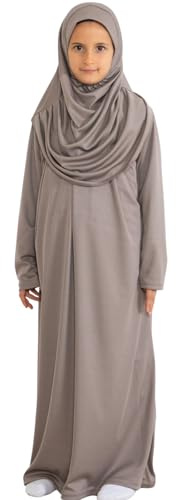 Prien Barn bönklänning, muslimska kläder för flickor, långärmad Abaya med Hijab, tvådelad maxi, islamiskt set, halsduk, Kaftan Jilbab, en storlek