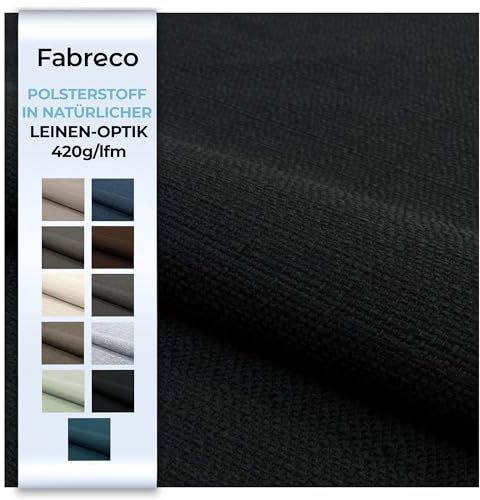 Fabreco POLTANO (100x140cm) Webstoff Strukturstoff Leinwandstoff - Möbelstoff, Polsterstoff, Dekostoff, pflegeleicht, Meterware 140cm breit, Gewicht 420 g/lfm - Schwarz