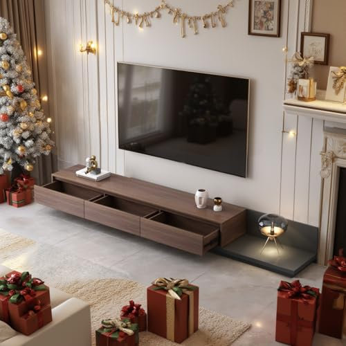 OLEYLUCKLIVE TV-Schrank Entertainment Center Möbel - 3-Schubladen Ausziehbares TV-Lowboard von 200 cm bis 305 cm Erweiterbar, Aufbewahrungsschränke Medientisch für Wohnzimmer, Grau (walnuss)