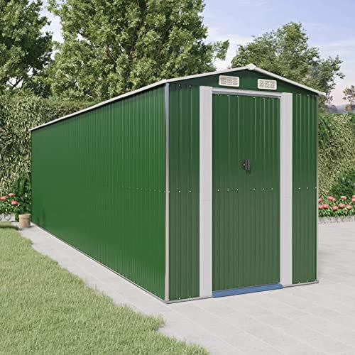 ShGaxin Geräteschuppen, Gerätehaus, Fahrradgarage, Gartenhütte, Fahrradunterstand, Gartenhäuschen, Garten Hütte, Fahrrad Unterstand, Grün 192x689x223 cm Verzinkter Stahl