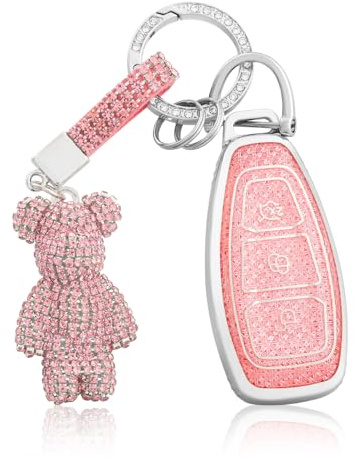 OFF WE GO Schlüsselhülle Cover Autoschlüssel Hülle für Ford Fiesta Focus Kuga Galaxy Fusion Mondeo B-Max Grand C-Max S-Max Mk2 Mk3 Mk4 MK5 Schutz Gehäuse mit Schlüsselanhänger Schlüsselcover, Rosa