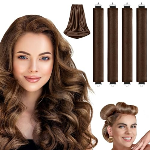 LOPHE Rizador de Pelo Sin Calor, 4Pcs Rizador Pelo Sin Calor de Goma, Rizos Sin Daños Térmicos, Rizos Cabello Ondas con Gancho, Persona Perezosa Herramientas para Rizar para Cabello Largo Medio Corto