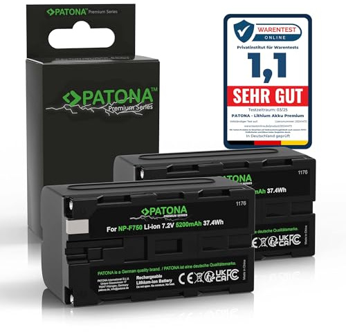 PATONA 2X Premium Batería para Sony NP-F750 NP F550 F930 F920 5200mAh | Compatible: SONY BC-V615, DCM-M1, DCR-TRU47E, MVC-CD1000, PLM-100, VCL-ES06A, SONY (Hi8) CCD-TR1, CCD-TR200, CCD-TR215