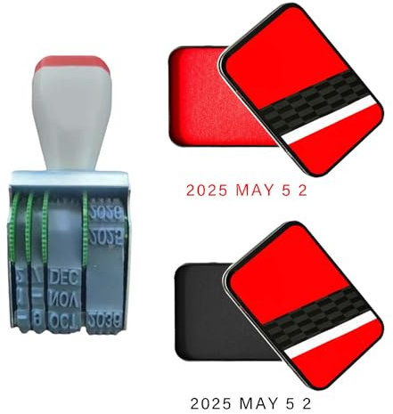 Classic Datumsstempel Englische, Datumstempel Kreative,Rollendes Rad Selbstfärbender Zahlenstempel, Datums-Kautschukstempel,Monat abgekürzt,Datum-Stempel, mit Rot- und Schwarz-Tinte,Zeit: 2025-2036