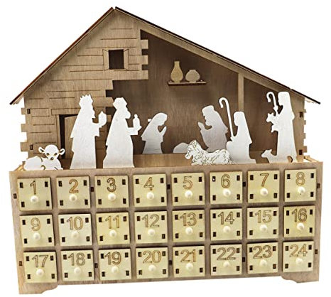 MAGICLULU Holzkalenderschrank Mit Led Weihnachtsschmuck Aus Holz Countdown-kalender Für Weihnachten Mit Batterie Betrieben Für Wohnkalenderdekoration