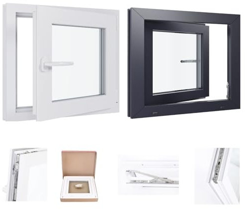 Kunststofffenster Kellerfenster Fenster - 2 Fach Verglasung - weiß/anthrazit - BxH: 1200x600 mm - DIN Links