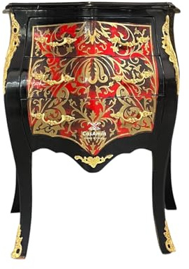 CasAmin Home & Living Cómoda de estilo barroco rococó hecha a mano en negro con diseño de hojas multicolor y asas de bronce, mesita de noche para decoración del hogar