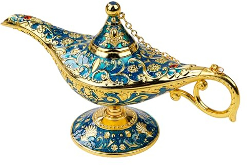 Fyearfly Genie Licht Lampe, Mini Aladdin Wunderlampe Aladdin-Lampe Metall Geschnitzte Dekoration Genie Öllampe für Dekoration (Phnom Penh Blue)