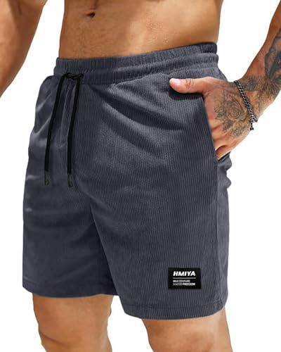 HMIYA Corduroy Shorts Herren Kurze Hosen Baumwolle mit Taschen | Sommer Freizeitshorts,Elastischer Bund,Sommerhose für Freizeit,Strand und Stadt