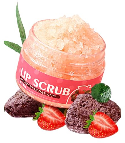 Lippenpeeling mit Erdbeergeschmack, Peeling, feuchtigkeitsspendender Zustand, beruhigt und spendet Feuchtigkeit, Zucker-Lippenpeeling, entfernt abgestorbene, trockene Haut für ein weiches und