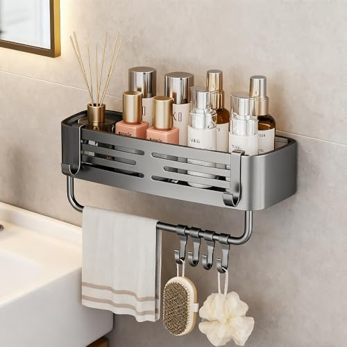 aupawdy Duschablage Ohne Bohren, Shampoo Halterung für Dusche, Duschhalterung Duschablage Hängend| 6 Crochets, 32,5×14×7 cm, 10 kg Tragfähigkeit, Shower Shelf mit Abnehmbarem Aufhängerr