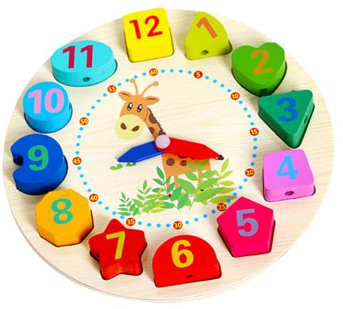 HANABASS Wooden Clock Toy for Toddlers Educational Sorting Clock Beads and Numbers Threading Toy for Year Olds Learning Numbers