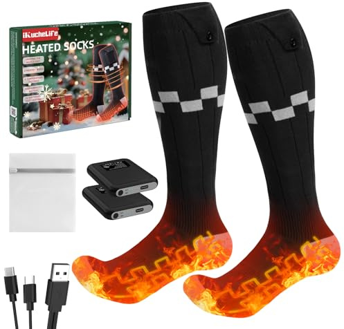 ikuchelife Chaussettes Chauffantes Up to 70°C Large Heating Heated Socks 2 Batteries 7500mAh Chaussette Chauffante Homme Unisexe Longues Épaisses Chaussettes Chauffantes Électriques for Out Sports