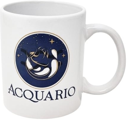CUCUBA Tazza Mug in Ceramica Design Artistico Segno Zodiacale Acquario per Colazione Merende 36cl