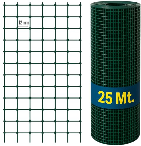 Rete Metallica Zincata e Plastificata Verde, Maglia 12x12mm, Altezza 60cm, Rotolo da 25 Metri, Filo da 1,2mm, Peso 9 kg. Rete Protettiva Per Recinzione Giardino, Animali, Orto, Balcone
