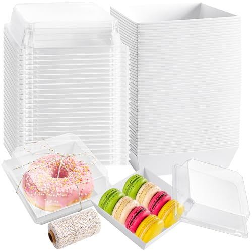 Tczecoo 100 Stück Papier Charcuterie Boxen,10x10cm Kuchenschachteln mit Transparentem Deckel, Quadratische To-Go-Lebensmittelbehälter, Wiederverwendbar Dessertboxen für Sandwich Desserts Partys (Weiß)