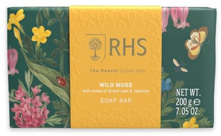 RHS Rewild - Jabón de musgo salvaje con notas verdes, florales y terrosas, limpia suavemente y deja la piel ligeramente perfumada, 200 g