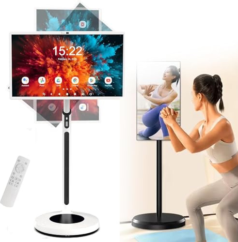 Televisor PortáTil Con Ruedas De 32, Monitor Inteligente De Pie, Soporte Para Tableta MóVil Con CáMara 4K, BateríA Integrada, Soporte Ajustable Y DuplicacióN De Pantalla InaláMbrica White-8+128G