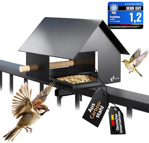 Vivertas Vogelhaus – Für Naturfreunde mit Balkon – Vogelhaus Balkongeländer [Wetterfest, Langlebig & Hygienisch] – Vogelfutterhaus, Vogelhäuschen XXL | Futterspender & Vogeltränke für Vögel