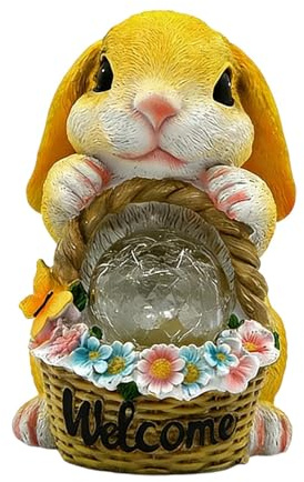 Fxzqgnh Estatua de Conejo para Exterior Figura de Conejo Ornamental con Luz Solar Escultura en Resina Impermeable Adorno de Jardín Adecuada para Terraza, Amarillo