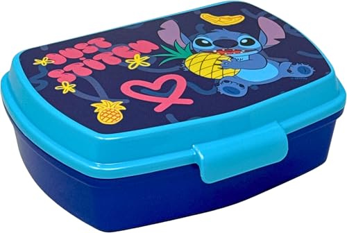Clondo Stitch barnmatlåda för barn 3–8 år (17 x 14 cm) | BPA-fri matlåda i plast | Lunchbox för förskola och skola | Snap-on stängning