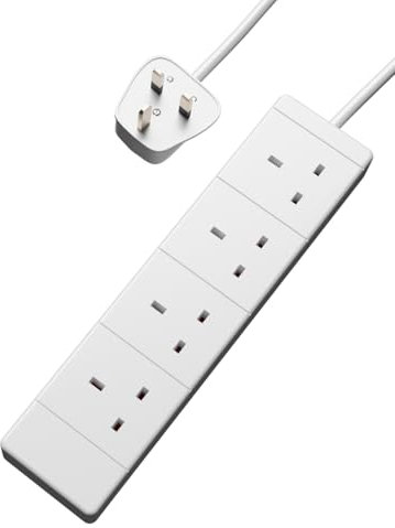rhinocables Extension Lead UK 3-Pin Plug and Cable 13 amp, 4 Gang Way Multi Sockets Mains Power Strip with Cord (2m)