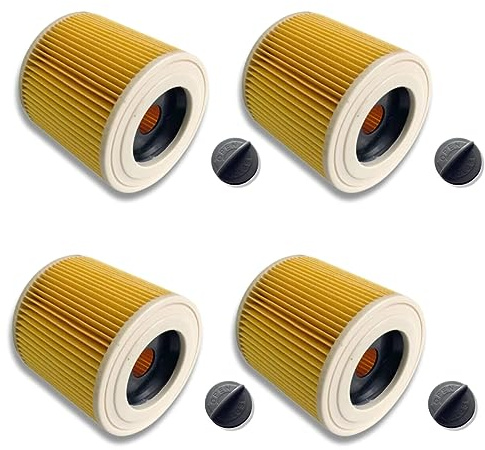 M&M Smartek 4x Patronenfilter für Kärcher WD2/WD3, 6.414-552.0 | Waschbarer Patronenfilter mit Verschlusskappe, geeignet zum Nass- und Trockensaugen; Maße und Gerät vor dem Kauf vergleichen.