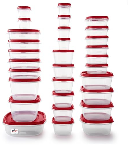 Rubbermaid 2063701 Easy Find Vented Lids BPA Free Plastic Food Storage Containers, 60 Piece, New Assortment, Racer Red