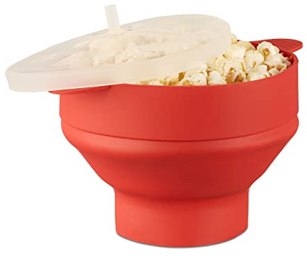 2 x Popcorn Maker Silikon für Mikrowelle, zusammenfaltbarer Popcorn Popper, Zubereitung ohne Öl, BPA-frei, rot