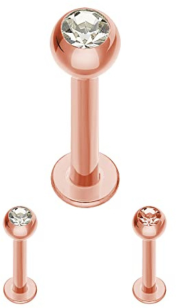 Treuheld® | Rosegoldenes Labret Piercing mit Kristall aus Stahl