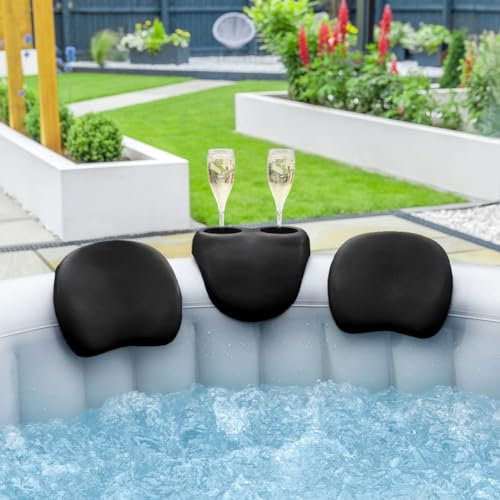 CosySpa Hot Tub Comfort Sets – Drinks Holder & 2 Head Rest Pillows | Weatherproof PU Foam Hot Tub Spa Accessory Kit | Inflatable & Solid Hot Tub Accessories (For Inflatable Hot Tubs)…
