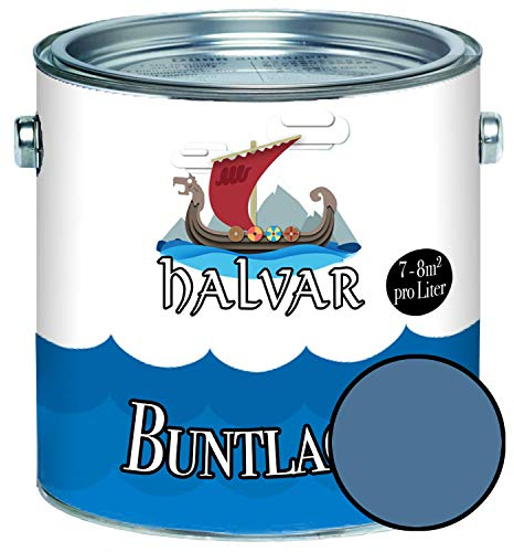 Halvar Buntlack für Holz & Metall GLÄNZEND Blau RAL 5000-5024 Holzfarbe Holzlack Innen & Außen robuster Kunstharzlack Wetterbeständig & perfekter Langzeitschutz (5 L, RAL 5023 Fernblau)