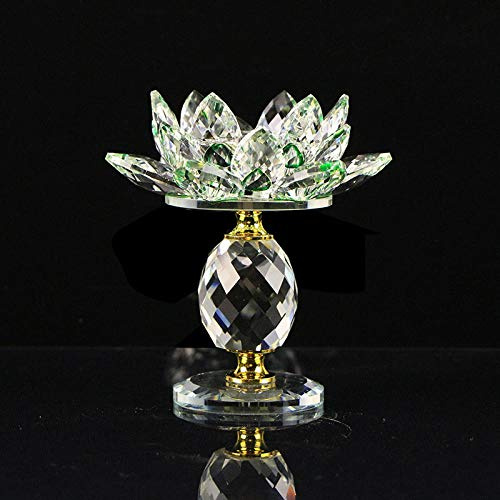 Blocco di cristallo di vetro Fiore di loto Portacandele in metallo economici Feng Shui Home Decor Portacandele grande Tealight Portacandele-verde