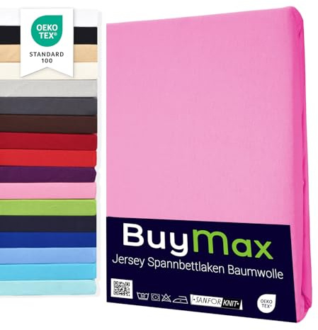 Buymax® Dra-på-lakan 140x200 cm – 100% bomull jersey, för madrasser upp till 25 cm, Gamrosa