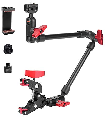 JEBUTU 22 Magic Arm w Clamp Mount, Overhead Desk Phone Mount Stand, Adjustable Articulating Friction Camera Boom Arm w 1/4 Thread for Phone Video Light Webcam Action Camera Tripod Mic