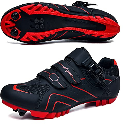 GZQIAWY Radfahren MTB Schuhe Herren Sport Route Cleat Road Dirt Bike Speed ​​Flat Sneaker Racing Damen Fahrrad Mountain SPD Biking Roter schwarzer Berg 47
