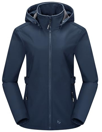 Outdoor Ventures Veste softshell courte doublée pour femme - Veste fonctionnelle imperméable - Veste de transition avec capuche amovible - Veste de pluie d'extérieur - Manteau softshell pour la