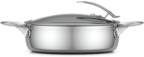 SKK kleine Kasserolle Ø 24 cm aus Edelstahl - induktionsgeeignet - hoher Schmortopf mit Glasdeckel zum Einhängen