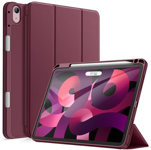 JETech Hülle für iPad Air 11 M4/M3/M2 & Air 5/4 10,9, Burgunderrot | Für iPad Air 11 (2026-2024) & Air 10,9 (2022/2020), Weiches TPU, Pencil Holder, Dreifach-Ständer, Stoßfestes Leichtdesign