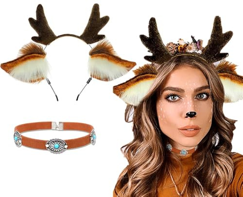 LaVenty Weihnachts Haarreif Weihnachten Stirnband Rentier Geweih Stirnband Weihnachten Kopfschmuck Für Damen Reindeer Ears Haarschmuck Reindeer Kostüm Accessoires Halloween Fasching Party Cosplay