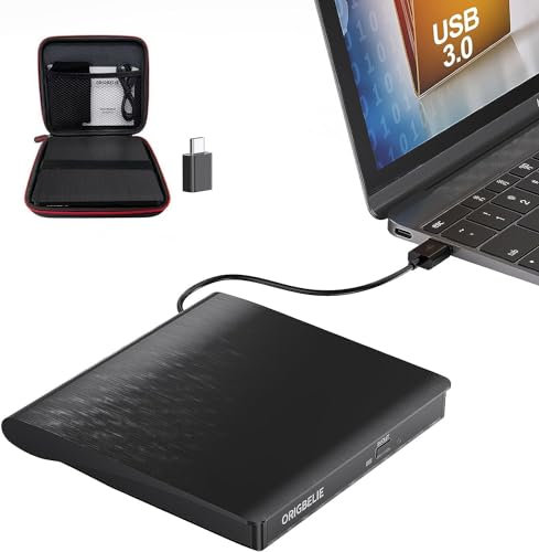 ORIGBELIE Lettore CD Esterno per PC Portatile, Plug&Play Masterizzatore DVD CD Externo, USB 3.0 CD/DVD +/-RW Drive, Slim Unità DVD Esterna per Laptop Desktop Windows 11/10/8/7/XP Linux OS con Scatola