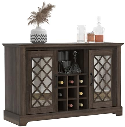 Galano Millicent Weinschrank mit 2 Türen - Sideboard mit Weinregal - Küchenschrank für Weinflaschen – Vintage Weinbarschrank - 40.6T x 116.1B x 74.4Hcm - Dunkle Staubige Eiche