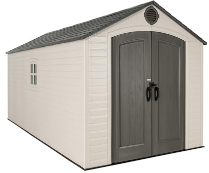 Lifetime Outdoor Storage Shed, 8x15 Ft, Desert Sand, Resin Backyard Tool Shed with Lockable Doors and Weather-Resistant Panels